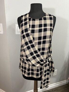 Vince Camuto Black and Cream Plaid Wrap Camisole